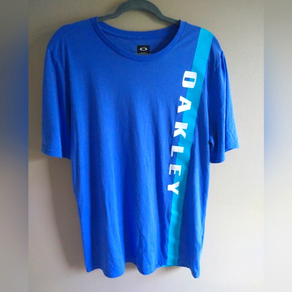 Oakley Mens Tshirts Vertical Logo Purple Aqua White Size XL